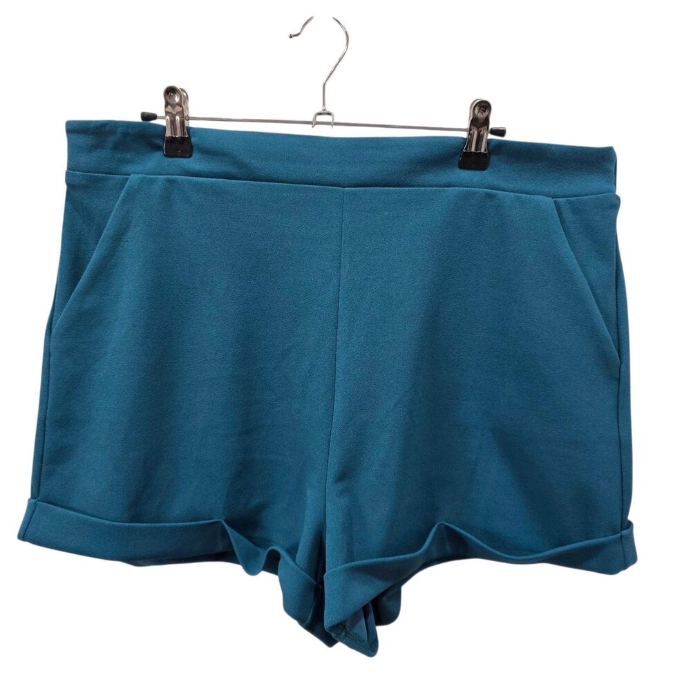 Sincerely‎ Jules Teal High Waisted Shorts XL Cuffed Hem Casual Stretch Pull On